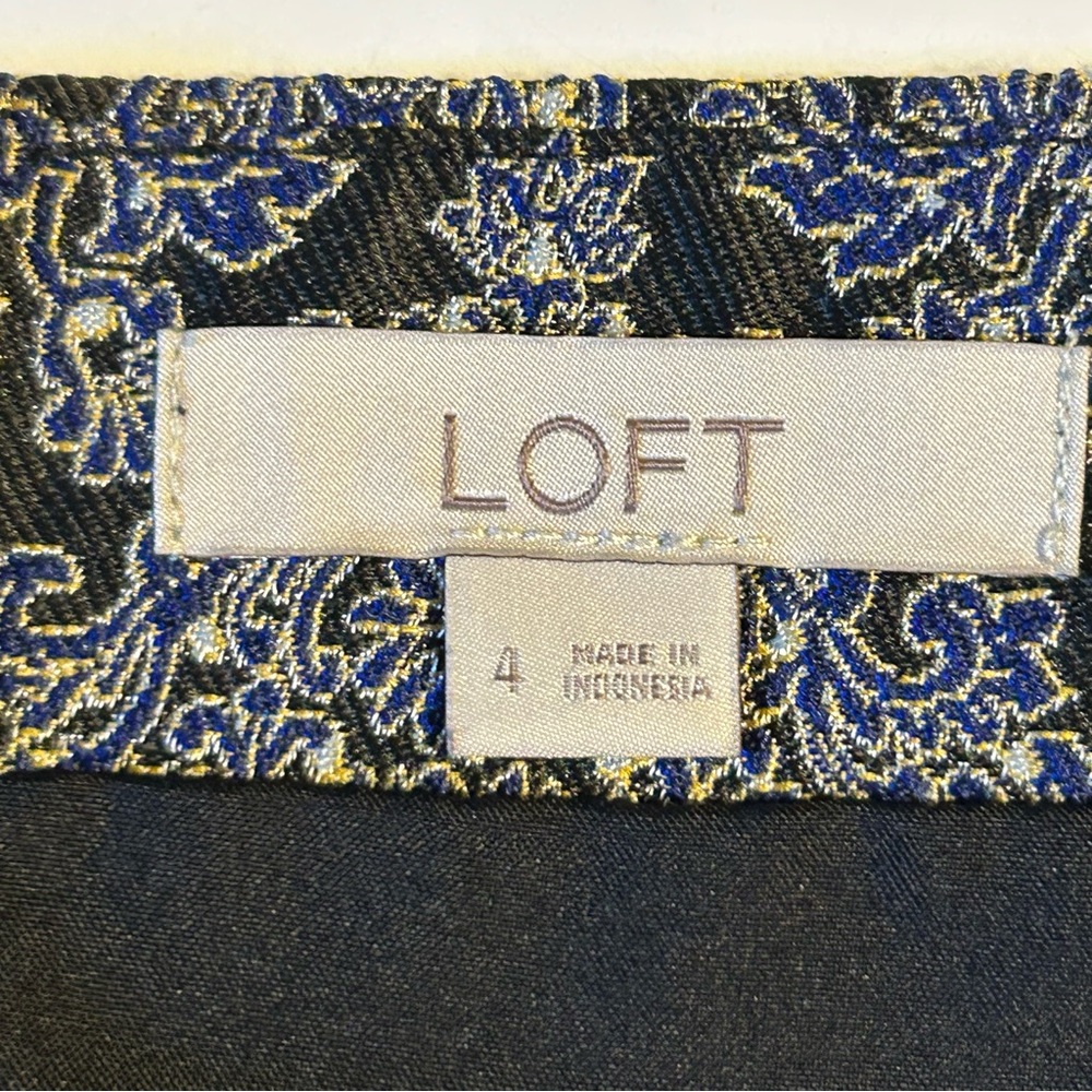 Ann Taylor LOFT 4 Black Blue Jacquard Damask Skirt Lined Office Working girl - Picture 5 of 8